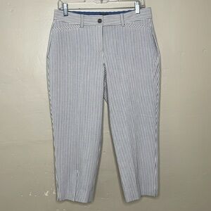 TALBOTS Petites Capri Seersucker Stretchy Blue & Cream Coastal Grandma Boating